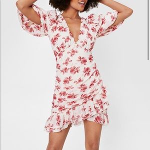Nasty Gal Floral Puff Sleeve Mini Dress